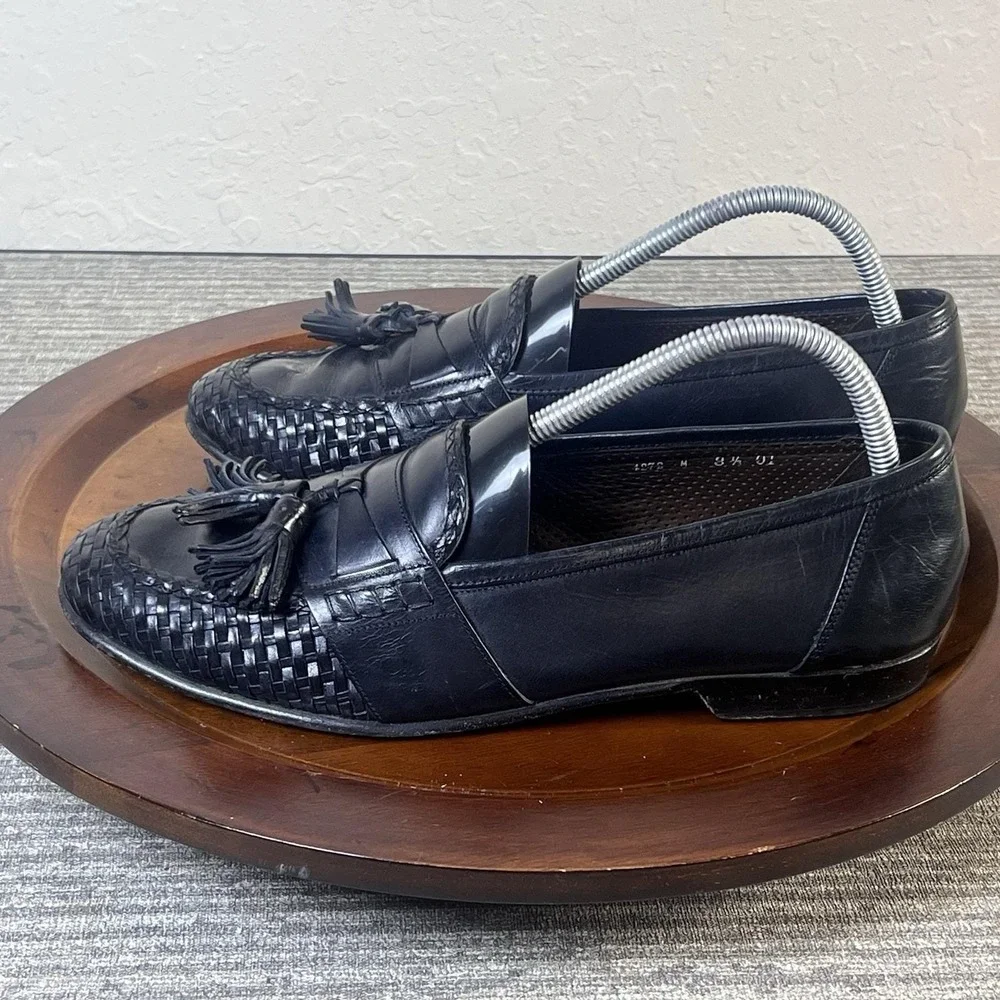 Cole Haan Shoes Mens 8.5 M Black Woven Leather Tassel Kiltie Loafers Italy Dress